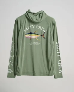Salty Crew Long Sleeve Shirts Mens|Flies>Ahi Mount Hooded Sunshirt Sage Green
