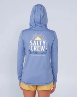 Women Salty Crew Long Sleeve Shirts Womens|Long Sleeve Shirts Mens>Cruisin Hooded Sunshirt Blue Dusk