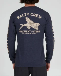 Salty Crew Long Sleeve Shirts Mens|Flies>Frequent Flyer Prem LS Tee Navy Heather