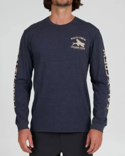 Salty Crew Long Sleeve Shirts Mens|Flies>Frequent Flyer Prem LS Tee Navy Heather