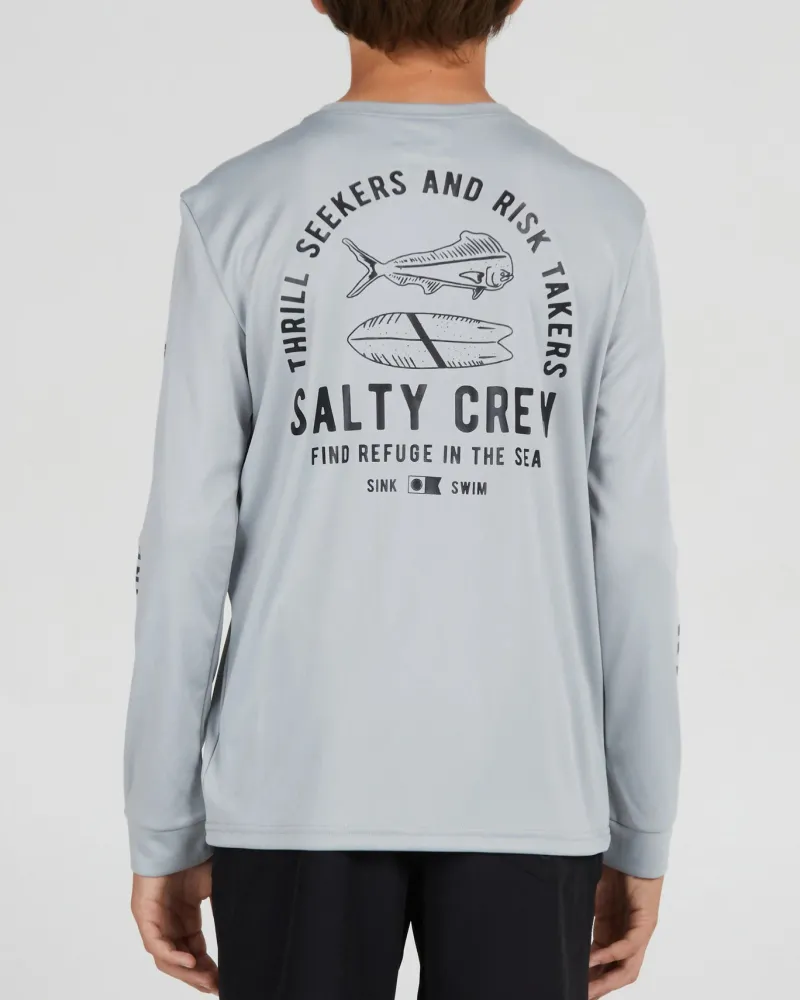 Salty Crew Long Sleeve Shirts Mens|Flies>Lateral Line Sunshirt Boys Silver