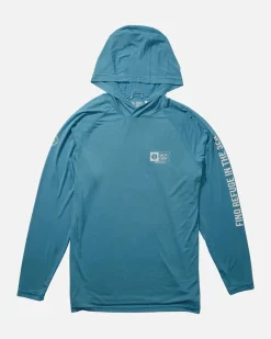Salty Crew Long Sleeve Shirts Mens|Flies>Mariner Hood Tech Tee Azul Blue