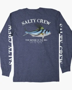 Salty Crew Long Sleeve Shirts Mens|Flies>Rooster Premium LS Tee Navy Heather