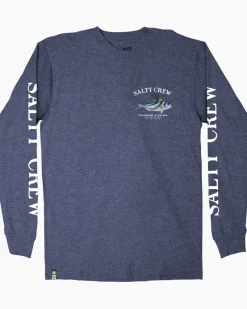 Salty Crew Long Sleeve Shirts Mens|Flies>Rooster Premium LS Tee Navy Heather