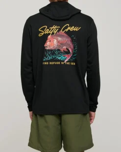 Salty Crew Long Sleeve Shirts Mens|Flies>Snapper Hood Sunshirt Black