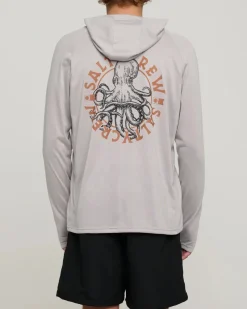 Salty Crew Long Sleeve Shirts Mens|Flies>Tentacles Hood Sunshirt Stone Grey