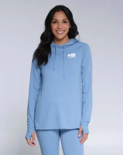 Women Salty Crew Long Sleeve Shirts Womens|Long Sleeve Shirts Mens>Thrill Seekers Hooded Sunshirt Wmns Marine Blue
