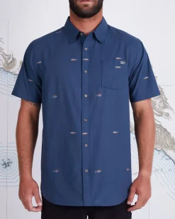 Salty Crew Short Sleeve Shirts Mens|Flies>Tight Lines SS Woven Shirt Dark Slate
