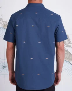 Salty Crew Short Sleeve Shirts Mens|Flies>Tight Lines SS Woven Shirt Dark Slate