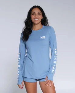 Women Salty Crew Long Sleeve Shirts Womens|Long Sleeve Shirts Mens>Womens Thrill Seekers Crew Sunshirt Marine Blue
