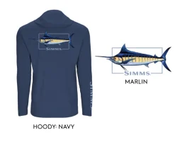 Simms Long Sleeve Shirts Mens|Flies>Graphic Solartech Hoody Blue Marlin